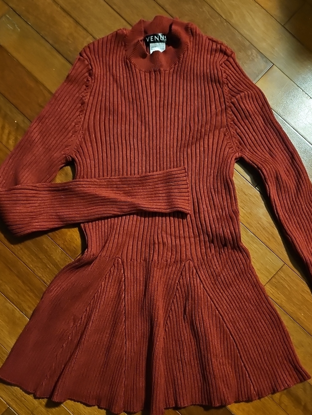 5FOR$30 VENUS Burgundy Ribbed Long-Sleeve Knit Peplum Sweater